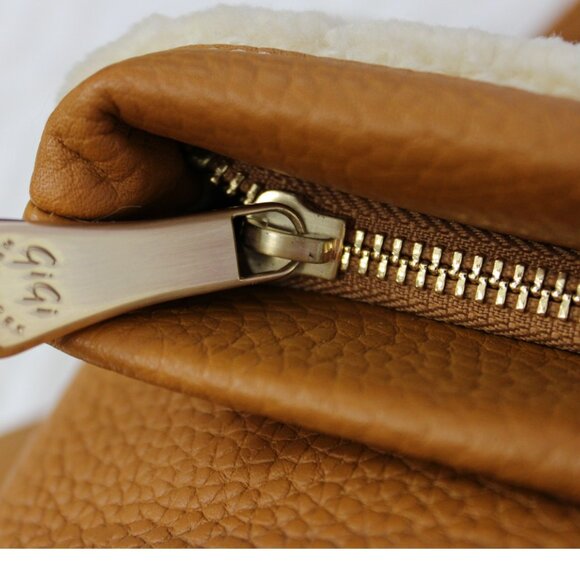 GiGi New York Foldover Backpack Tote Tan Pebbled Leather with Shearling Trim NWO - Picture 6 of 9